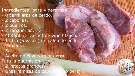 Carrilleras de cerdo estofadas ingredientes