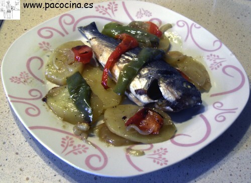 Lubina al horno con patatas panaderas