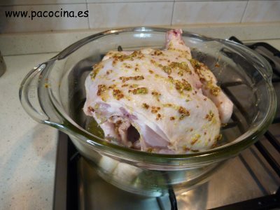 Pollo a la mostaza, asado al estilo francés marcar